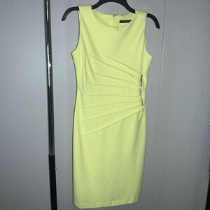Ivanka Trump yellow starburst side ruched sheath dress sz 2 sleeveless lined